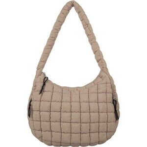 Quilted Puffer Tote Bag Light Brown